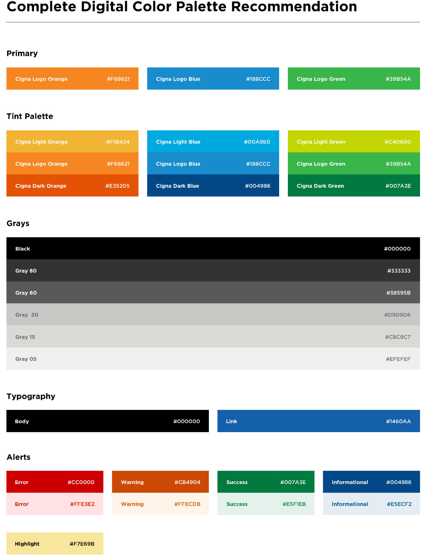 Cigna Recommended Digital Color Palette